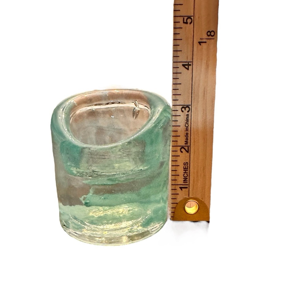 Reijmyre Sweden Round Sea Blue/Clear Glass Votive Candle Holder 3"x 3" - Picture 16 of 16